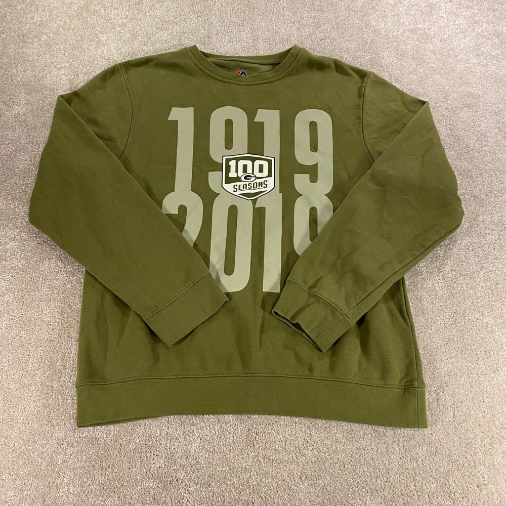 Majestic‎ Green Bay Packers Sweatshirt Mens Medium Green 100 Seasons Graphic